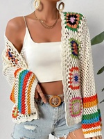 Cardigan en crochet à manches longues, style vintage, fin, bohème, coloré, fait main, pour femme, collection automne, transfrontalier