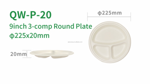 Vente en gros bon marché <span class=keywords><strong>Assiette</strong></span> de bagasse de canne à sucre écologique de 9 pouces jetable <span class=keywords><strong>Assiette</strong></span> biodégradable à <span class=keywords><strong>trois</strong></span> grilles 3 <span class=keywords><strong>compartiments</strong></span> - Product Image 2