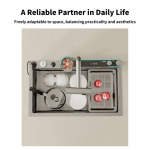 Lavello da Cucina <span class=keywords><strong>a</strong></span> Cascata YEETE in Acciaio Inox 304 - Vasca Singola Grande con Display Digitale per Installazione Sottopiano, Ideale per Case Moderne - Product Image 2