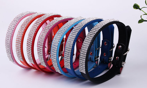 Collar forrado de diamante personalizado de alta calidad, correa de perro pequeño de cuero PU, Collar para mascotas, Collar para perro - Product Image 3