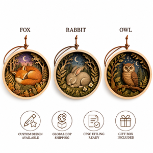 Custom 3D Shadow-Box Sleeping Fox Ornament, Multi-Layer Poplar Plywood, CPSC Compliant, DDP