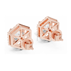 Boucles d'oreilles hexagonales inspirées de l'Art Déco avec halo de diamants ronds, dotées de fermoirs à vis sécurisés, bijoux fins élégants et minimalistes, parfaits - Product Image 6