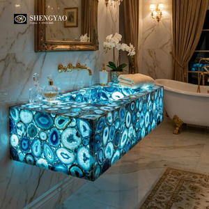 Évier en agate bleue naturelle avec option rétroéclairée, <span class=keywords><strong>lavabo</strong></span> de salle de bain translucide illuminé - Product Image 4