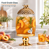 Distributeur de boissons en verre de 6,8 L avec robinet, pot ananas gaufré diamant, support doré pour service de boissons de luxe lors de banquets