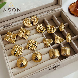 ต่างหูแฟชั่นทรงเรขาคณิตแบบห้อยคู่ชุบทอง 18K สำหรับผู้หญิง - Product Image 1