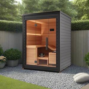 Moderne Indoor-Sauna für 2 Personen, umweltfreundlich, für gewerbliche Nutzung, Großhandel, Massivholz, traditioneller Saunaraum, anpassbare Größe, mit Ofen - Product Image 1