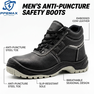 Chaussures de sécurité pour hommes anti-perforation à embout d'acier |   Bottes de travail en cuir de vachette gaufré antidérapantes |   Hiver/Automne/Printemps/Été - Product Image 1