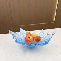 Bol décoratif en verre givré en forme de feuille d'érable, plat de service de luxe pour fruits, centre de table, décoration pour la maison, le bureau, un cadeau de mariage