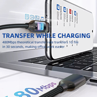 Câble de charge rapide 3A tressé en nylon avec connecteurs Type-C/USB, conducteur en cuivre pur pour téléphones mobiles et tablettes