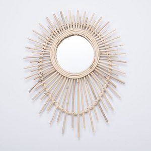 Rattan Woven <b>Mirror</b> Round Natural Color Framed Wall Mounted Decorative <b>Hanging</b> <b>Mirror</b> For Living Room Studio Guesthouse - Product Image 3