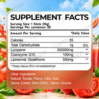 Poudre de glutathion et de lycopène à marque privée avec CoQ10, saveur tomate, 30 sachets individuels, service OEM ODM, emballage personnalisé, approvisionnement en gros