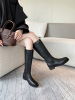 Bottes d'équitation hautes en cuir véritable à bout rond pour l'hiver