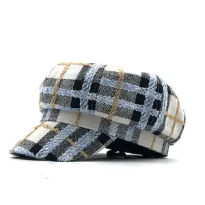מותאם אישית נשי עשה tartan הנהג כובע כומתות, בריטי סגנון מסומן newsboy כובעים לנשים