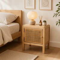 Table de chevet en bois naturel Japandi |   Table de chevet à une porte et deux niveaux |   Cadre en bois massif multifonctionnel et écologique