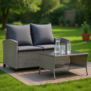 Grey Pe <b>Rattan</b> 2 Seater Garden <b>Sofa</b> Water Resistant Outdoor Furniture Contemporary Design - Product Image 2