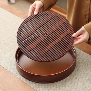 Wholesale <b>round</b> tea tray, household drainage and water storage <b>small</b> tea <b>table</b>, drainable dry brewing tea <b>table</b>, bamboo, for - Product Image 3