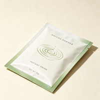Sachet de poudre de matcha imprimé ODM OEM 10G 25G, blanc mat, scellé sur 3 côtés, pochette plate avec encoche de déchirement
