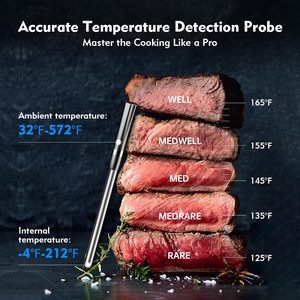 Aurasky Wireless <strong>Meat</strong> Thermometer for Ceramic <strong>Probe</strong> 500FT Range Dual Alarm High Accuracy App Companion Waterproof Grilling - Product Image 4