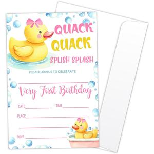 Duck Birthday <strong>Party</strong> Invites with Envelopes, First Birthday <strong>Invitations</strong> for <strong>Girls</strong> Children Lucky Duck Birthday <strong>Party</strong> Decorations - Product Image 1