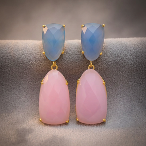 Boucles d'oreilles ethniques en onyx, plaqué or 18 carats et rhodium, en laiton rose aux couleurs fantaisistes, pour un look amusant et ludique, unisexe - Product Image 3