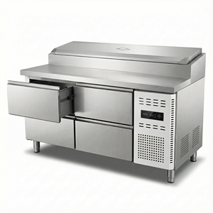 Vente directe d'usine Réfrigérateurs et congélateurs <span class=keywords><strong>Table</strong></span> de préparation de pizza sur comptoir Réfrigérateur Nouvelle tendance Refroidisseur de salade pour usine de boissons - Product Image 3