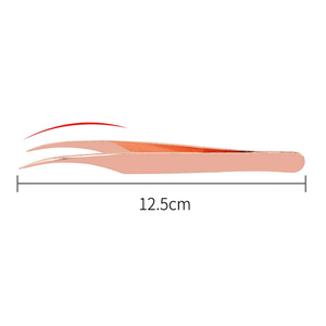 Pince à épiler pour extensions de cils en acier inoxydable, à angle personnalisé, pour volume, avec pointe dorée et manche argenté, 45 degrés - Product Image 4