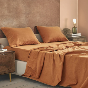 Bán buôn tùy chỉnh hiện đại dệt sang trọng màu rắn Oeko-tex chứng nhận cotton <span class=keywords><strong>linen</strong></span> pha trộn tấm ga trải giường thiết lập 4 miếng - Product Image 1