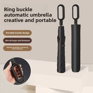 Parapluie pliant robuste à 8 anneaux avec boucle, grand format, pour hommes et femmes, avec impression de logo, coupe-vent, publicitaire - Product Image 2