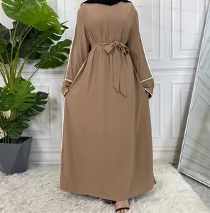 2023 yeni moda türk abaya yaka düz renk tam düğme ince elbise uzun etek abaya müslüman elbise islam giyim