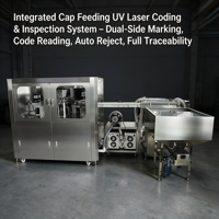 Système de personnalisation des bouchons de bouteilles pour l'Industrie 4.0 - Imprimante laser UV double tête avec vérification OCR/QR en temps réel et éjecteur de pièces défectueuses