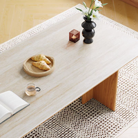 Table à manger rectangulaire de style nordique mi-siècle, plateau en pierre, bois massif, minimaliste, rétro, pour 4 personnes, usage domestique, petits appartements