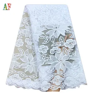 AF afrika gelin tül fransız dantel Net dantel payetli nakış kumaş için saf beyaz düğün