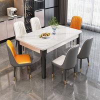 Table à Manger Rectangulaire Extensible en Bois Massif et Ardoise, Design Moderne et Simple, Luxe Accessible pour Salon de Maison ou Petit Appartement, Modèle 2025