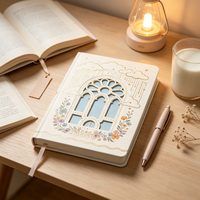 Carnet A5 personnalisé à couverture rigide, motif floral doré, avec fenêtre gothique évidée, cadeau de luxe