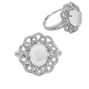 925 Silver Jewelry for Women Pretty Synthetic <strong>Moon</strong> <strong>Stone</strong> <strong>Ring</strong> with Gold Plated 925 Sterling Silver Casual <strong>Rings</strong> for Ladies - Product Image 2