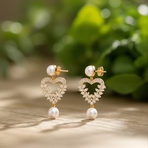 Fashion Drop <b>Earrings</b> Gold Plated Heart Shape <b>Crystal</b> Pearl <b>Studs</b> For Women Jewelry - Product Image 3