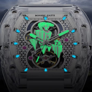 Montre mécanique à mouvement automatique BG6002, cadran lumineux ours polaire, bracelet blanc, montres pour hommes - Product Image 6
