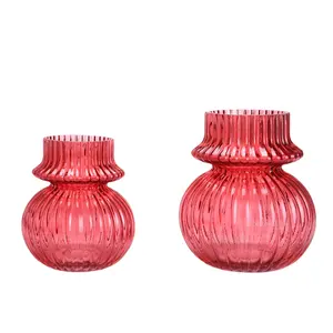 新款红灯笼造型定制彩色餐桌花瓶家居装饰玻璃花瓶