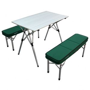 Mesa de piquenique dobrável para acampamento ao ar livre, mala de alumínio para festas em família e bancos - Product Image 1