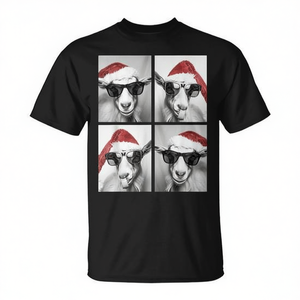 Camiseta festiva con diseño de cabras navideñas con gafas de sol y gorro de Papá Noel - Product Image 2