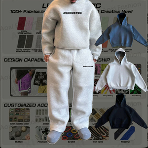 Ensemble survêtement homme grande taille personnalisé imprimé, pantalon de jogging ample et sweat à capuche, en molleton épais French Terry, fabricant - Product Image 1