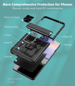 Kim loại CD tấm + được xây dựng trong vòng kim loại + cứng PC + Bản lề nắp + lò xo gấp Armor điện thoại bìa với Slide máy ảnh bìa cho Samsung Z lật 7 - Product Image 4