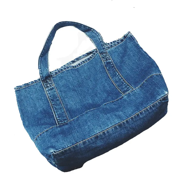 Wholesale OEM Printed Student Soft Washable Vintage Jeans Denim Women Handbags Shoulder Tote Bags