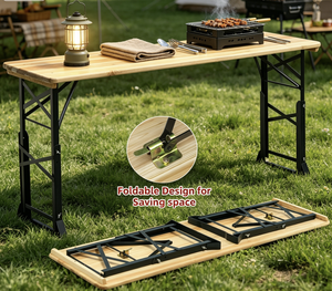 Wholesale Portable <strong>Folding</strong> Wooden Camping <strong>Table</strong> <strong>Height</strong> <strong>Adjustable</strong> Outdoor Garden Beer <strong>Table</strong> <strong>with</strong> Umbrella Hole Backyard - Product Image 3