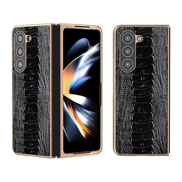 Coque de téléphone pliable en cuir véritable TPU plaqué or pour Samsung Z 5 Mixfold huawei oppo