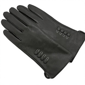 Gants d'hiver en cuir de mouton noir pour femmes, longueur poignet, style uni, non doublés, design thermique pour un usage quotidien - Product Image 4