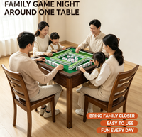 Table de Mahjong personnalisable en style bois avec coins carrés, table de jeu multifonction 4-en-1 avec chaises (durable)