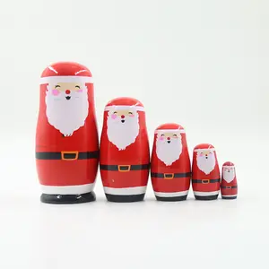俄罗斯筑巢娃娃五层木制圣诞老人儿童玩具生日礼物圣诞套娃
