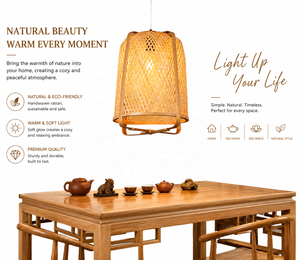 Luminaire suspendu hawaïen exquis et vibrant en bambou tressé <span class=keywords><strong>à</strong></span> la main avec abat-jour en diamant pour l'éclat de l'îlot de cuisine - Product Image 1