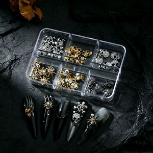 Kit de adornos para uñas de Halloween, 30 piezas, con diseño de araña, corona, calavera, pedrería metálica, para uñas postizas, manicura DIY, venta al por mayor - Product Image 2